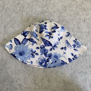 Janie and Jack Girls Blue white Floral Bucket Hat Sz 12-24m Sun Hat Summer Beach